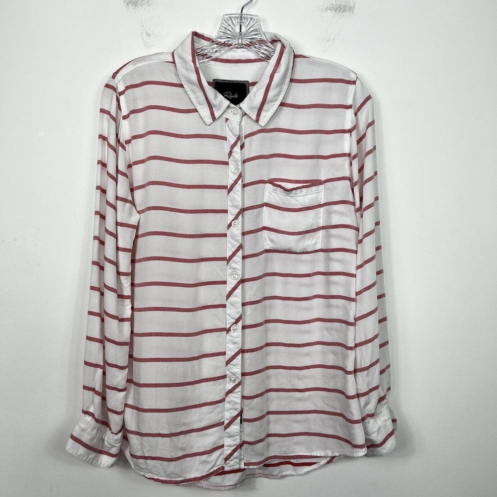 Rails White Button-Down Shirt with Rose Stripes
